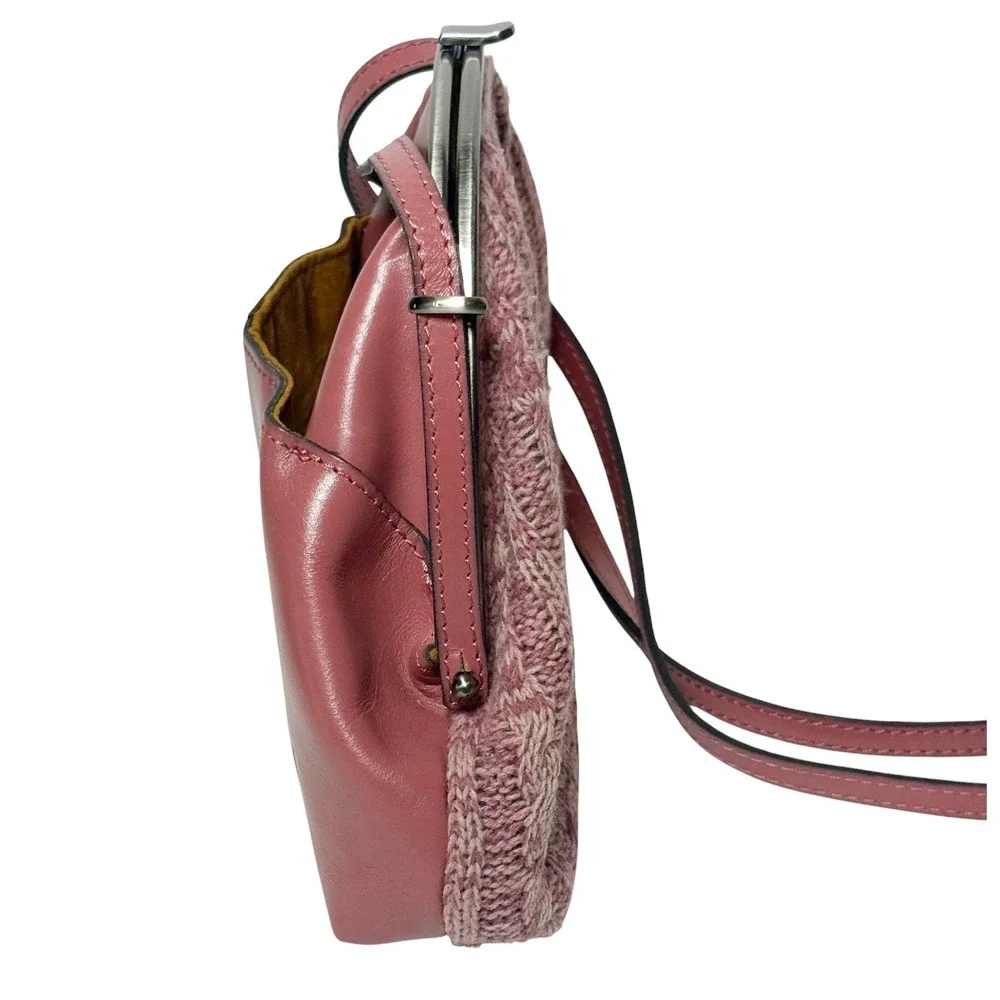PATRICIA NASH Silvia Frame Bag Dusty Rose Leather & Knit Kiss Lock Crossbody